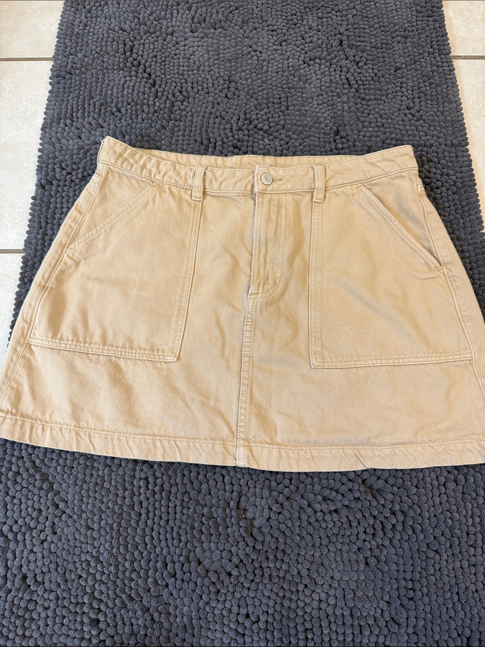 Beige Cotton Pocket Mini Skirt